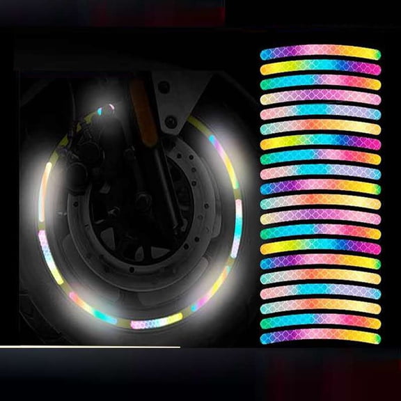 KINGWOLF 20PCS Car Wheel Stripe Reflective Stickers Nighttime Car Wheel Safety Warning Stickers, Scratch-Resistant Reflective Wheel Stickers Universal Fit,Rainbow