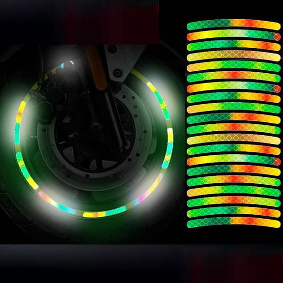 KINGWOLF 20PCS Car Wheel Stripe Reflective Stickers Nighttime Car Wheel Safety Warning Stickers, Scratch-Resistant Reflective Wheel Stickers Universal Fit,Multicolored