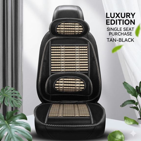 KINGWOLF Bamboo Car Seat Cushion with Lumbar Support, Breathable Cooling Chair Pad for Back Pain
