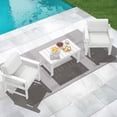 thumbnail image 1 of KINGYES 3 Pieces Outdoor Furniture Set, HDPE All Weather Use Conversation Couch Sets,2 Armchairs & 1 Coffee Table for Patio Backyard, White Frame with Khaki Cushions, 1 of 8