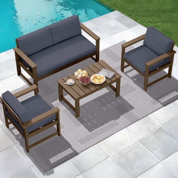 KINGYES 4 Pieces Outdoor Furniture Set, HDPE All Weather Use ...
