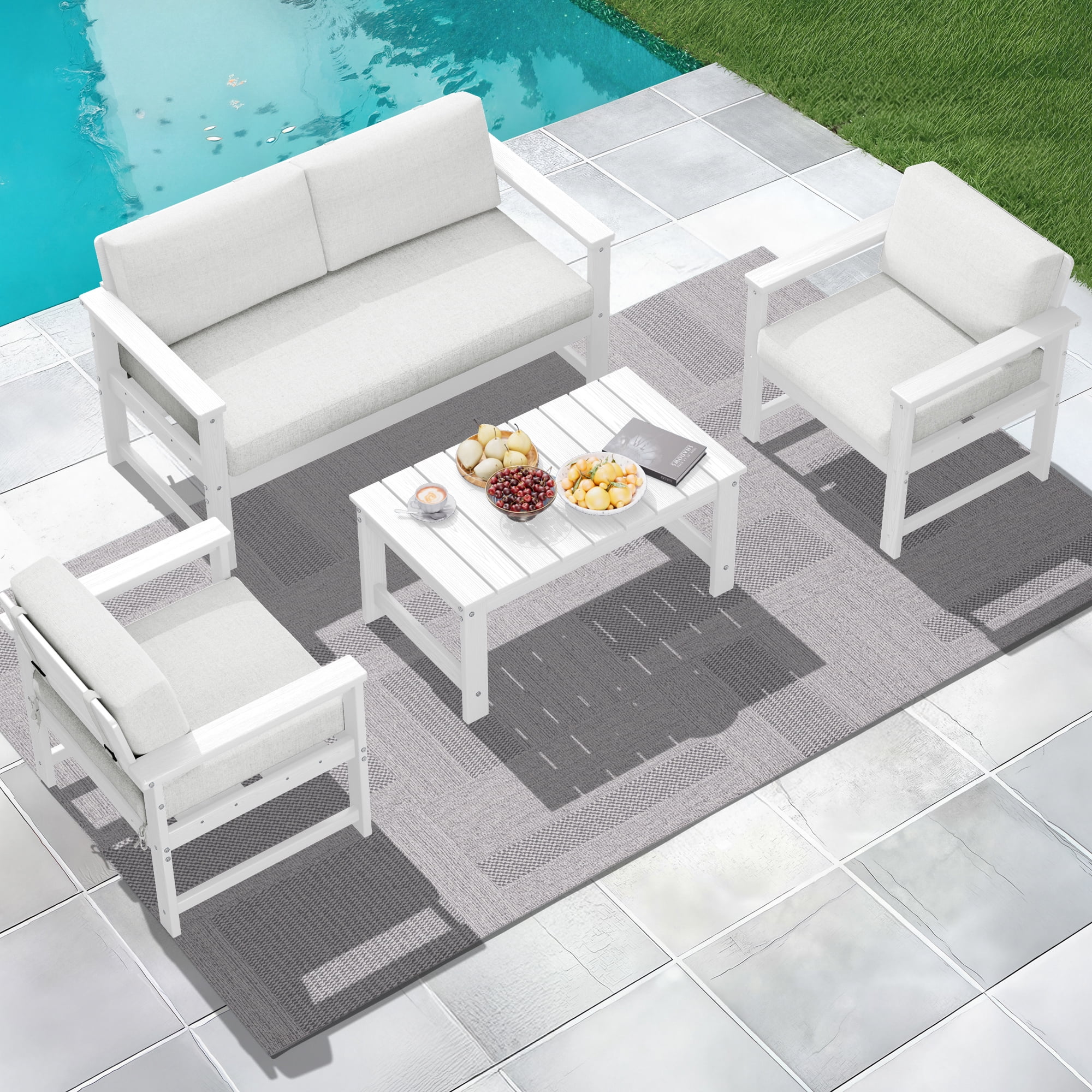 KINGYES 4 Pieces Outdoor Furniture Set, HDPE All Weather Use ...