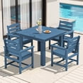thumbnail image 1 of KINGYES 5-Piece HDPE Outdoor Dining Set for 4, Square Patio Table & Armchairs with Umbrella Hole, All-Weather Patio Dining Set for Backyard, Garden, Lawn & Poolside, Blue, 1 of 8