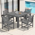 thumbnail image 1 of KINGYES 5-Piece HDPE Outdoor Dining Set for 4, Square Patio Table & Armchairs with Umbrella Hole, All-Weather Patio Dining Set for Backyard, Garden, Lawn & Poolside, Gray, 1 of 8