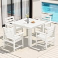thumbnail image 1 of KINGYES 5-Piece HDPE Outdoor Dining Set for 4, Square Patio Table & Armchairs with Umbrella Hole, All-Weather Patio Dining Set for Backyard, Garden, Lawn & Poolside, White, 1 of 8