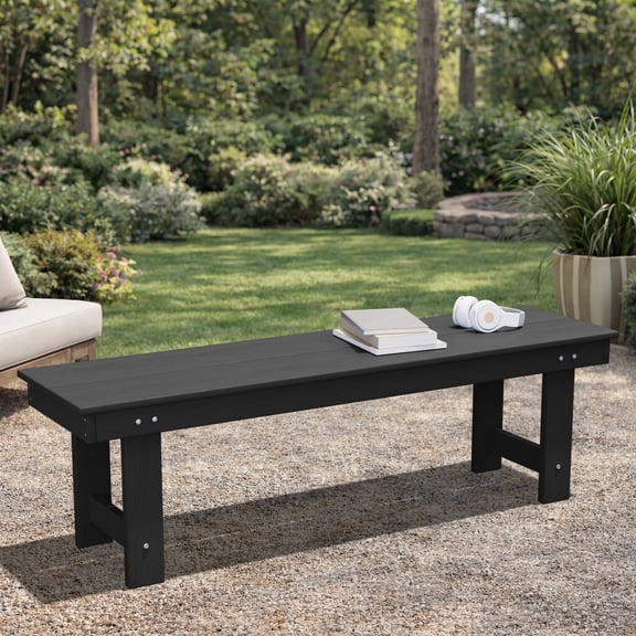 KINGYES 56" HDPE All-Weather Outdoor Bench, 2-Person Patio Bench Dining Bench for Garden, Porch & Backyard, Black