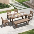 thumbnail image 1 of KINGYES 6 Piece Patio Dining Set, HDPE Outdoor Table and Chairs with Bench, Brown, 1 of 12