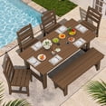 thumbnail image 1 of KINGYES 6 Piece Patio Dining Set, HDPE Outdoor Table and Chairs with Bench, Brown, 1 of 12