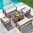thumbnail image 1 of KINGYES 6 Pieces Outdoor Furniture Set, HDPE All Weather Use Conversation Couch Sets,2 Armchairs & 2 Loveseat & 2 Coffee Table for Patio Backyard, Brown Frame with Khaki Cushions, 1 of 10
