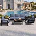 thumbnail image 1 of KINGYES 7 Piece HDPE Patio Furniture Set, All Weather Outdoor Modular Sectional Sofa Set, Patio Conversation Set for Backyard, Deck, Poolside, Black Frame with Grey Cushions, 1 of 7