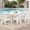 thumbnail image 1 of KINGYES 8-Piece HDPE Outdoor Dining Set for 6, Square Patio Table & Armless Chairs with Umbrella Hole, All-Weather Patio Dining Set for Backyard, Garden, Lawn & Poolside, White, 1 of 8