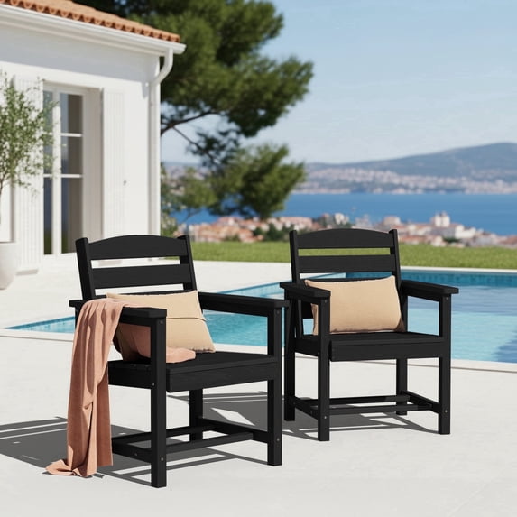 KINGYES All Weather Outdoor Dining Chairs Set of 2, HDPE Oversized Patio Chairs, Black