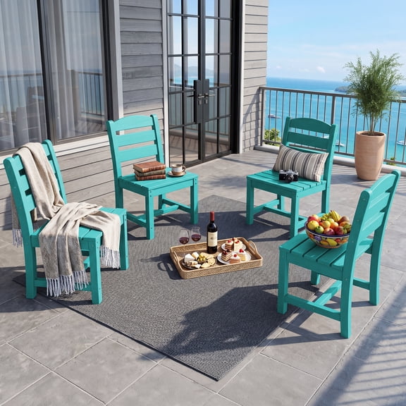 KINGYES All Weather Outdoor Dining Chairs Set of 4, HDPE Oversized Patio Chairs, Aruba Blue
