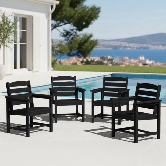 KINGYES All Weather Outdoor Dining Chairs Set of 4, HDPE Oversized Patio Chairs, Black