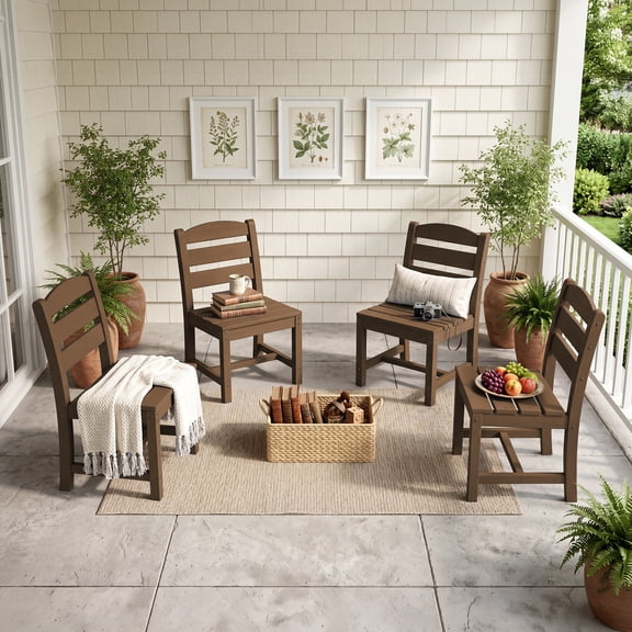 KINGYES All Weather Outdoor Dining Chairs Set of 4, HDPE Oversized Patio Chairs, Brown