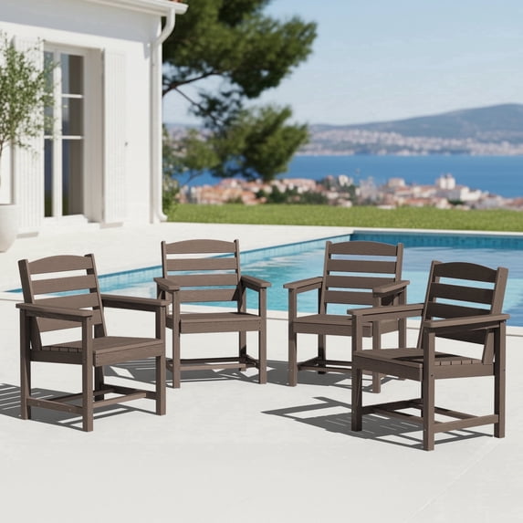 KINGYES All Weather Outdoor Dining Chairs Set of 4, HDPE Oversized Patio Chairs, Dark Brown