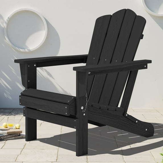 KINGYES Folding HDPE Adirondack Chair, All-Weather Outdoor Fir Pit Chairs for Patio Garden Backyard, Black