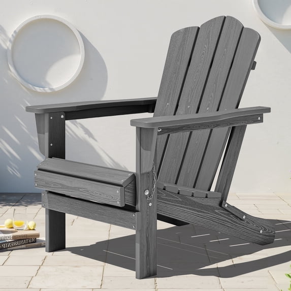 KINGYES Outdoor Folding Adirondack Chair, HDPE All-Weather Patio Fir Pit Chairs, Gray