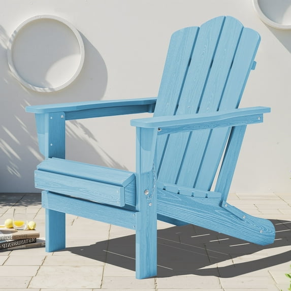 KINGYES Folding Adirondack Chair, HDPE All-Weather Folding Adirondack Chair, Fir Pit Chairs for Patio Garden Backyard Deck, Light Blue