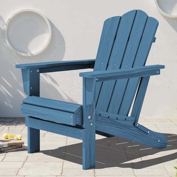 KINGYES Folding HDPE Adirondack Chair, All-Weather Outdoor Fir Pit Chairs for Patio Garden Backyard, Navy Blue