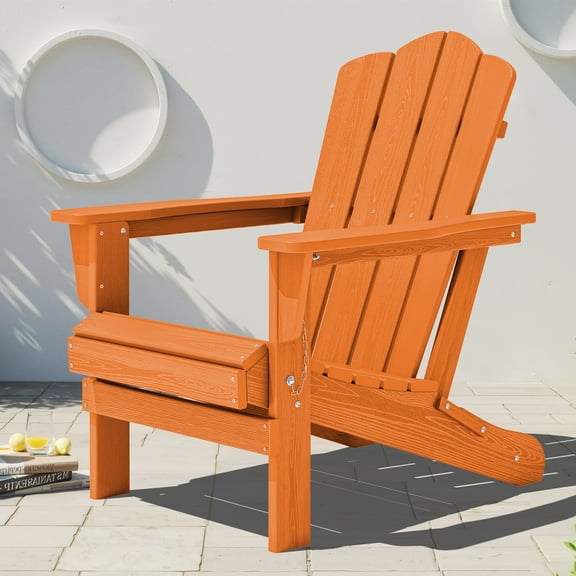 KINGYES Folding Adirondack Chair, HDPE All-Weather Folding Adirondack Chair, Fir Pit Chairs for Patio Garden Backyard Deck, Orange