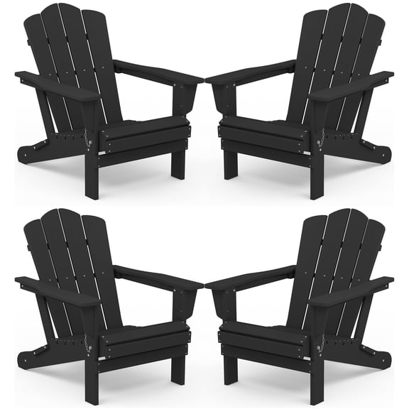 KINGYES Folding Adirondack Chair Set of 4,HDPE All-Weather Folding Adirondack Chair, Chair Companion for Patio Garden，Backyard Deck