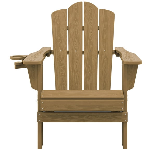 KINGYES Folding Adirondack Chair with Cup Holder, HDPE All-Weather Folding Adirondack Chair, Fir Pit Chairs for Patio Garden Backyard