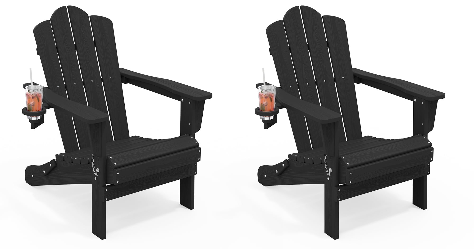 KINGYES Folding Adirondack Chair with Cup Holder, HDPE All-Weather Folding Adirondack Chair, Fir Pit Chairs for Patio Garden Backyard