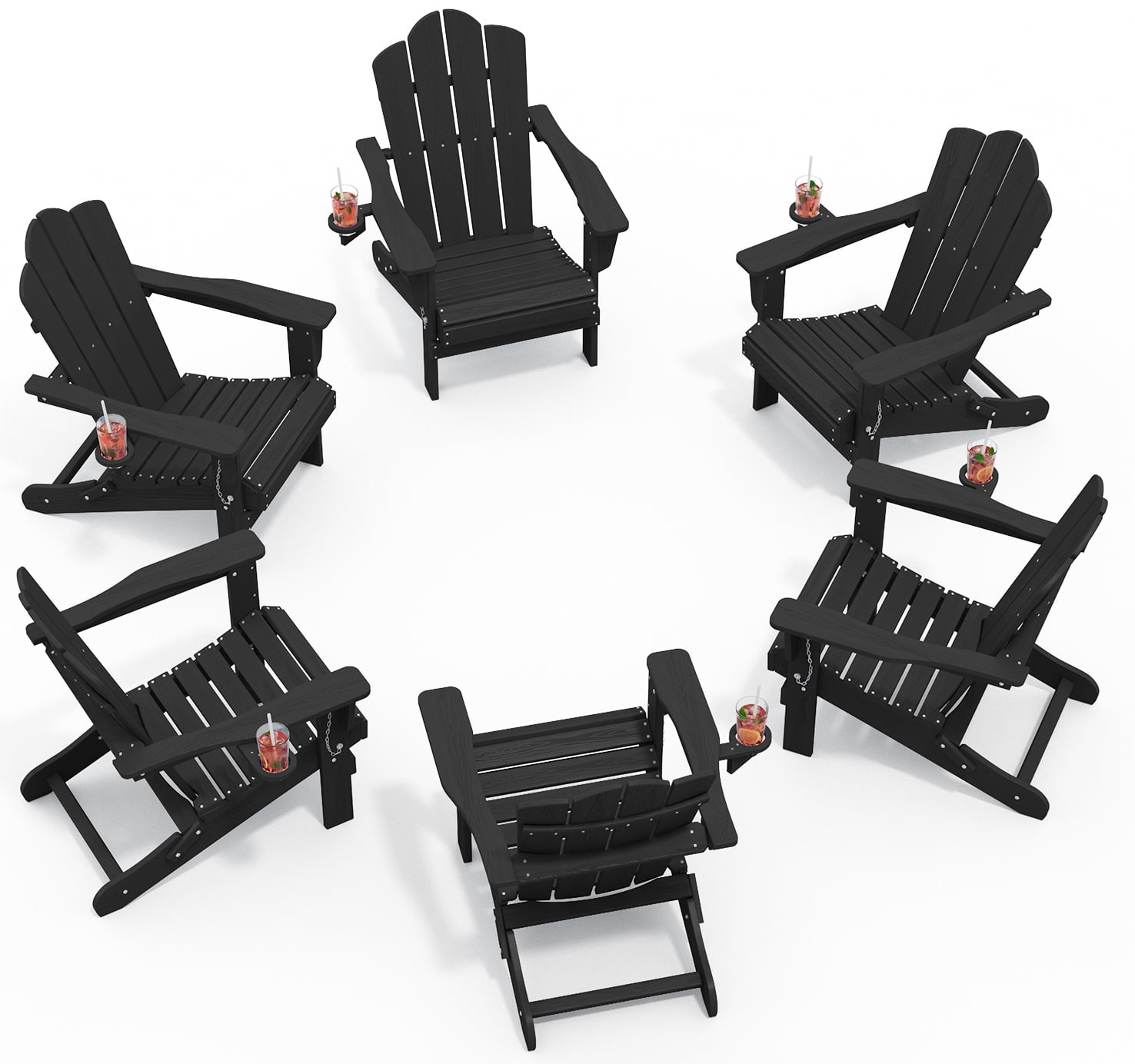 KINGYES Folding Adirondack Chair with Cup Holder, HDPE All-Weather Folding Adirondack Chair, Fir Pit Chairs for Patio Garden Backyard