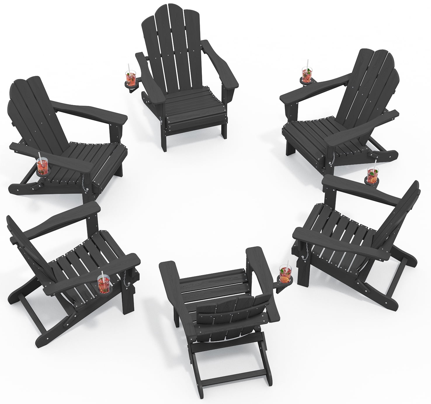 KINGYES Folding Adirondack Chair with Cup Holder, HDPE All-Weather Folding Adirondack Chair, Fir Pit Chairs for Patio Garden Backyard