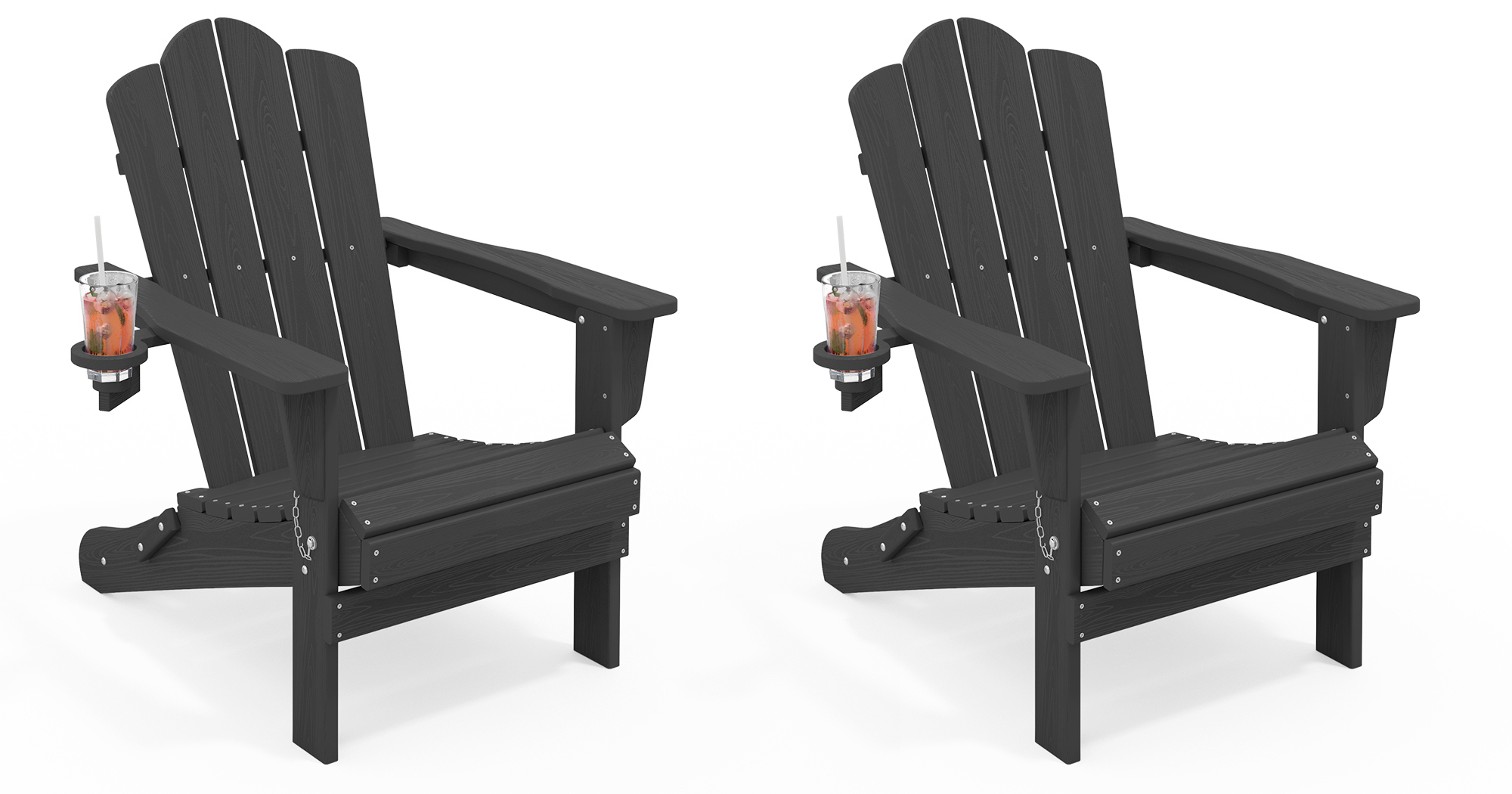 KINGYES Folding Adirondack Chair with Cup Holder, HDPE All-Weather Folding Adirondack Chair, Fir Pit Chairs for Patio Garden Backyard