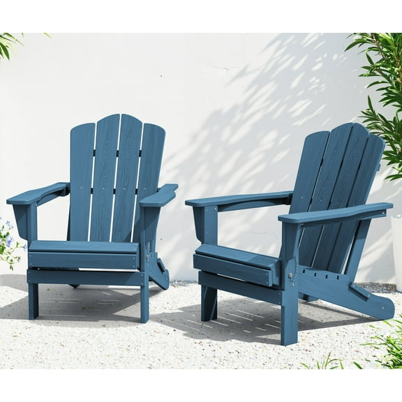 KINGYES Folding Adirondack Chairs Set of 2, HDPE All-Weather Folding Adirondack Chair, Fir Pit Chairs for Patio Garden Backyard Deck, Navy