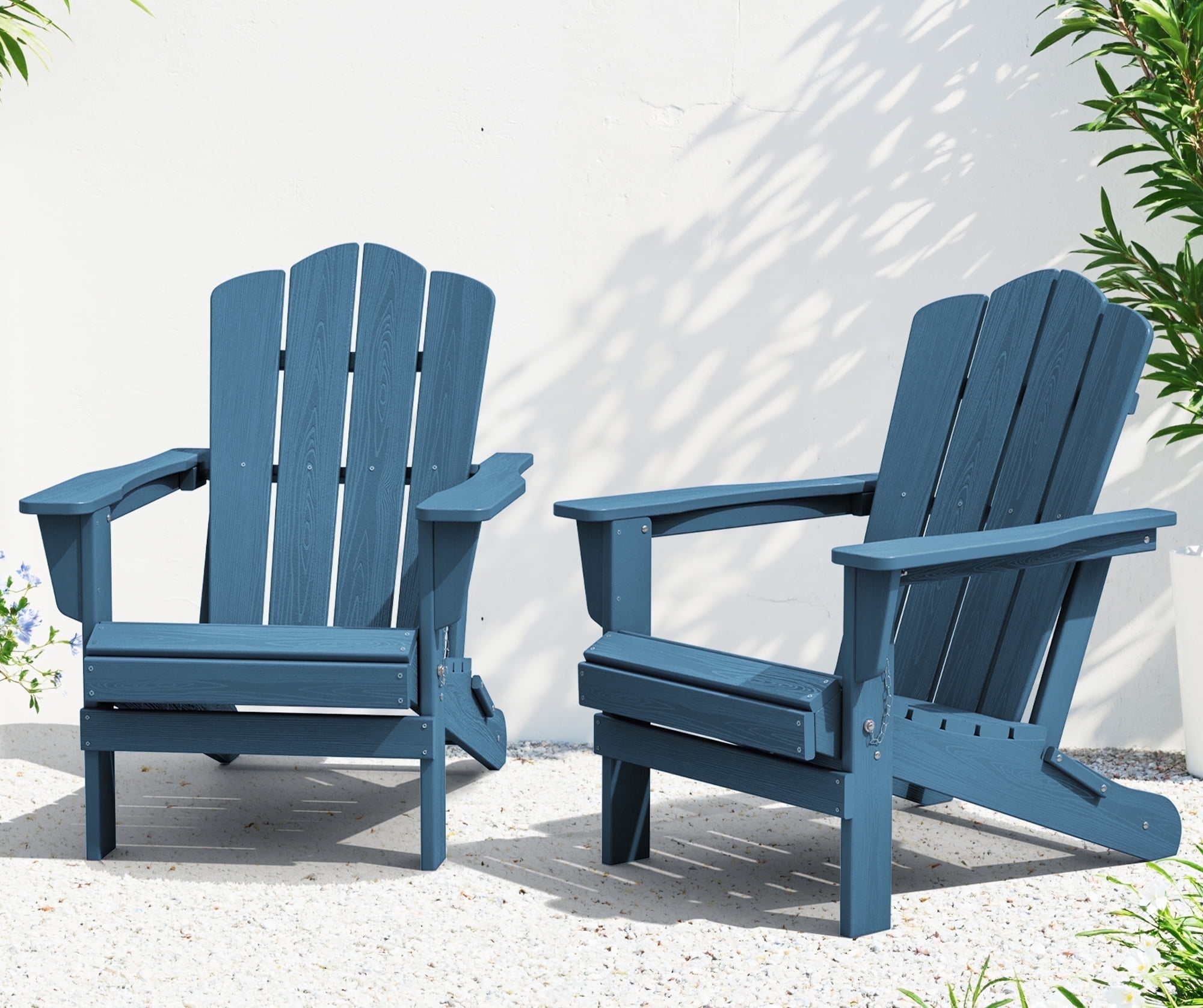 KINGYES Folding Adirondack Chairs Set of 2, HDPE All-Weather Folding Adirondack Chair, Fir Pit Chairs for Patio Garden Backyard Deck, Navy