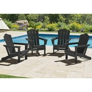 KINGYES Folding Adirondack Chairs Set of 4, HDPE All-Weather Folding Adirondack Chair, Fir Pit Chairs for Patio Garden Backyard Deck, Black