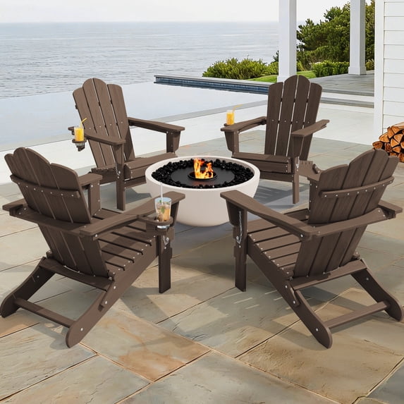 KINGYES Adirondack Chair with Cup Holders, HDPE Folding Adirondack, Fir Pit Chairs for Patio Garden Backyard Deck