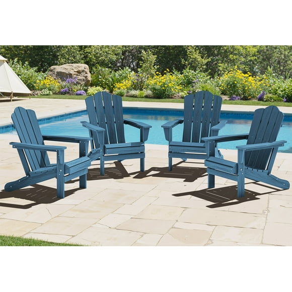 KINGYES Folding Adirondack Chairs Set of 4, HDPE All-Weather Folding Adirondack Chair, Fir Pit Chairs for Patio Garden Backyard Deck, Navy