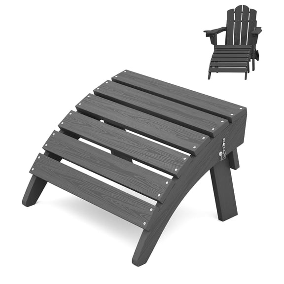 KINGYES Folding Adirondack Ottoman, HDPE Outdoor Foot Rest, Plastic Adirondack Footstool for Adirondack Chairs, Gray