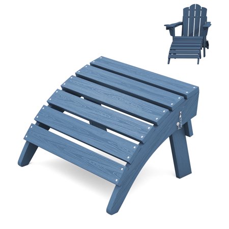 KINGYES Folding Adirondack Ottoman, HDPE Outdoor Foot Rest, Plastic Adirondack Footstool for Adirondack Chairs, Navy