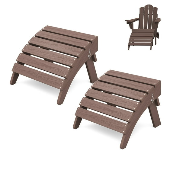 KINGYES Folding Adirondack Ottoman Set of 2, HDPE Outdoor Foot Rest, Plastic Adirondack Footstool for Adirondack Chairs, Coffee