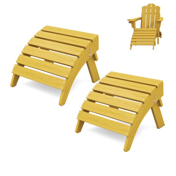 KINGYES Folding Adirondack Ottoman Set of 2, HDPE Outdoor Foot Rest, Plastic Adirondack Footstool for Adirondack Chairs, Yellow