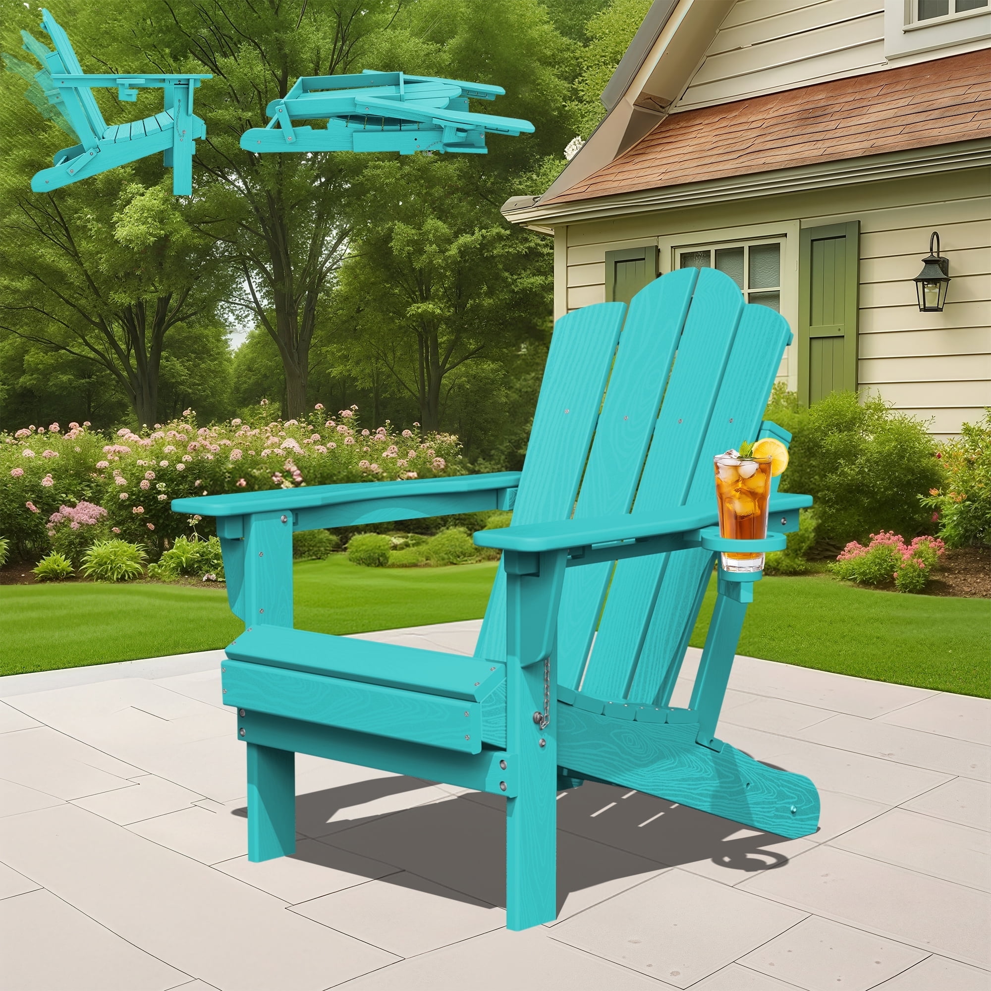 KINGYES Folding Adjustable Adirondack Chair, All Weather Use Reclining Adirondack Chair, HDPE Adirondack Outdoor Chair - Aruba