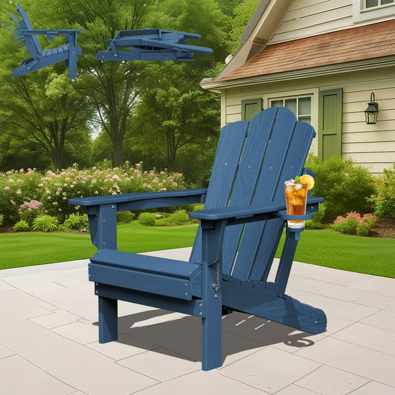 KINGYES Folding Adjustable Adirondack Chair, All Weather Use Reclining Adirondack Chair, HDPE Adirondack Outdoor Chair - Blue