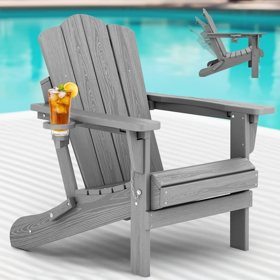 KINGYES Folding Adjustable Adirondack Chair, All Weather Use Reclining Adirondack Chair, HDPE Adirondack Outdoor Chair - Grey