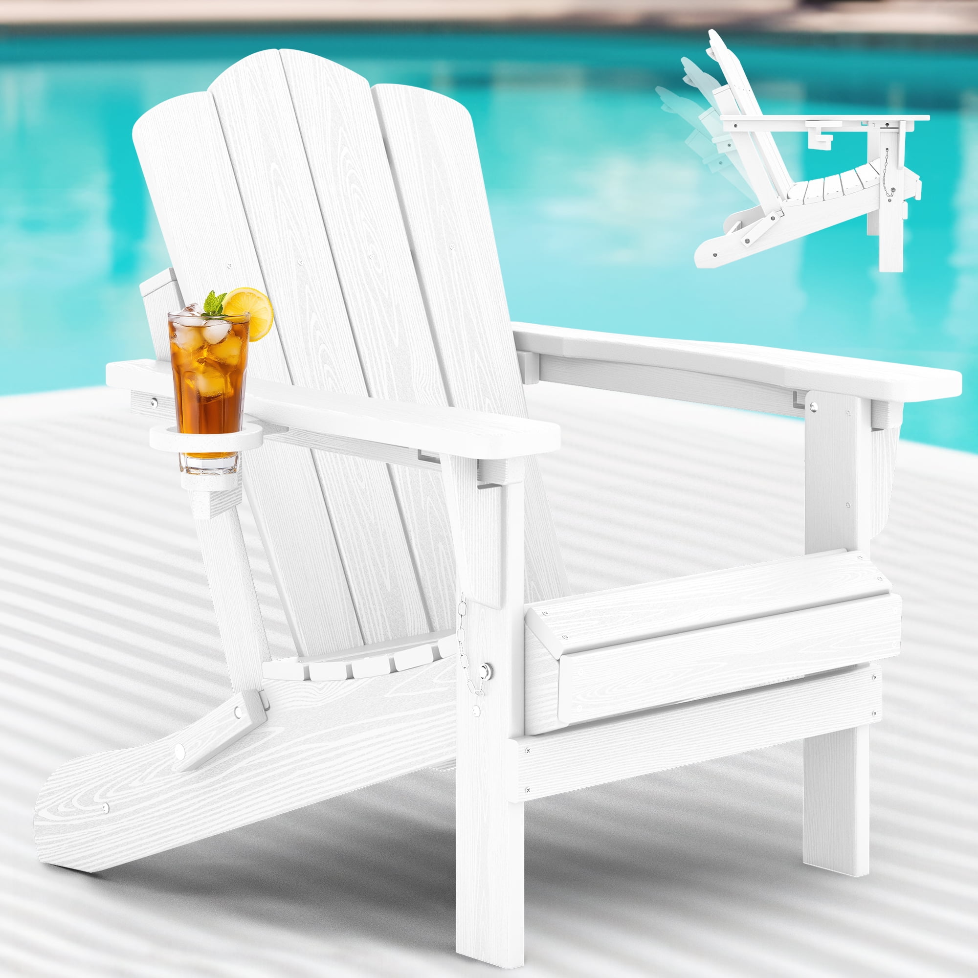 KINGYES Folding Adjustable Adirondack Chair, All Weather Use Reclining Adirondack Chair, HDPE Adirondack Outdoor Chair - White