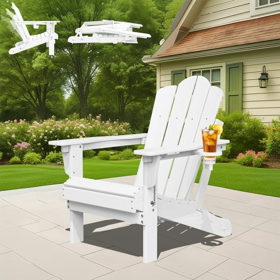 KINGYES Folding Adjustable Adirondack Chair, All Weather Use Reclining Adirondack Chair, HDPE Adirondack Outdoor Chair - White