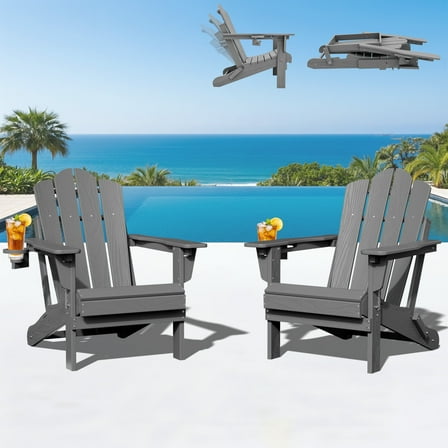 KINGYES Folding Adjustable Adirondack Chairs Set of 2, All Weather Use Reclining Adirondack Chair, HDPE Adirondack Outdoor Chair - Grey