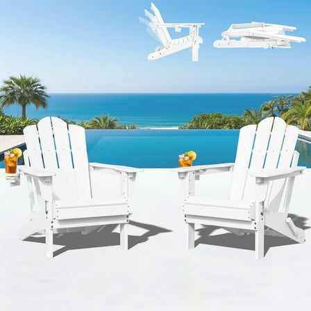 KINGYES Folding Adjustable Adirondack Chairs Set of 2, All Weather Use Reclining Adirondack Chair, HDPE Adirondack Outdoor Chair - White