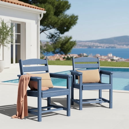 KINGYES All Weather Outdoor Dining Chairs Set of 2, HDPE Oversized Patio Chairs for Backyard Porch Garden Poolside, Navy