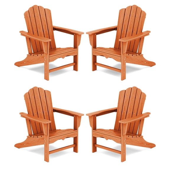 KINGYES HDPE Adirondack Chair Set of 4, All-Weather Outdoor Fire Pit Chairs for Patio Deck Lawn, Orange