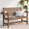 thumbnail image 1 of KINGYES HDPE Outdoor Bench with Integrated Side Tray, 2-Person All-Weather Patio Bench with 660 lbs Capacity, Porch Bench for Backyard, Garden & Park, Brown, 1 of 12